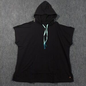 LIVI Hoodie Womens 22/24 Black Short Sleeve Pullover Kangaroo Pocket Plus Size